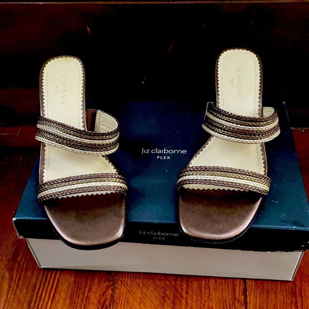 Liz Claiborne Cabo Metallic Braided Heeled Sandals